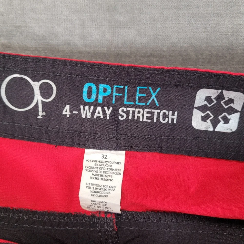 Ocean Pacific OP Mens Board Shorts Red‎ Black OPFLEX 4-Way Stretch Size 32